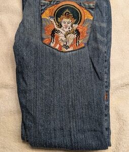 True Religion Blue Boot Cut Jeans with Embroidered Design
